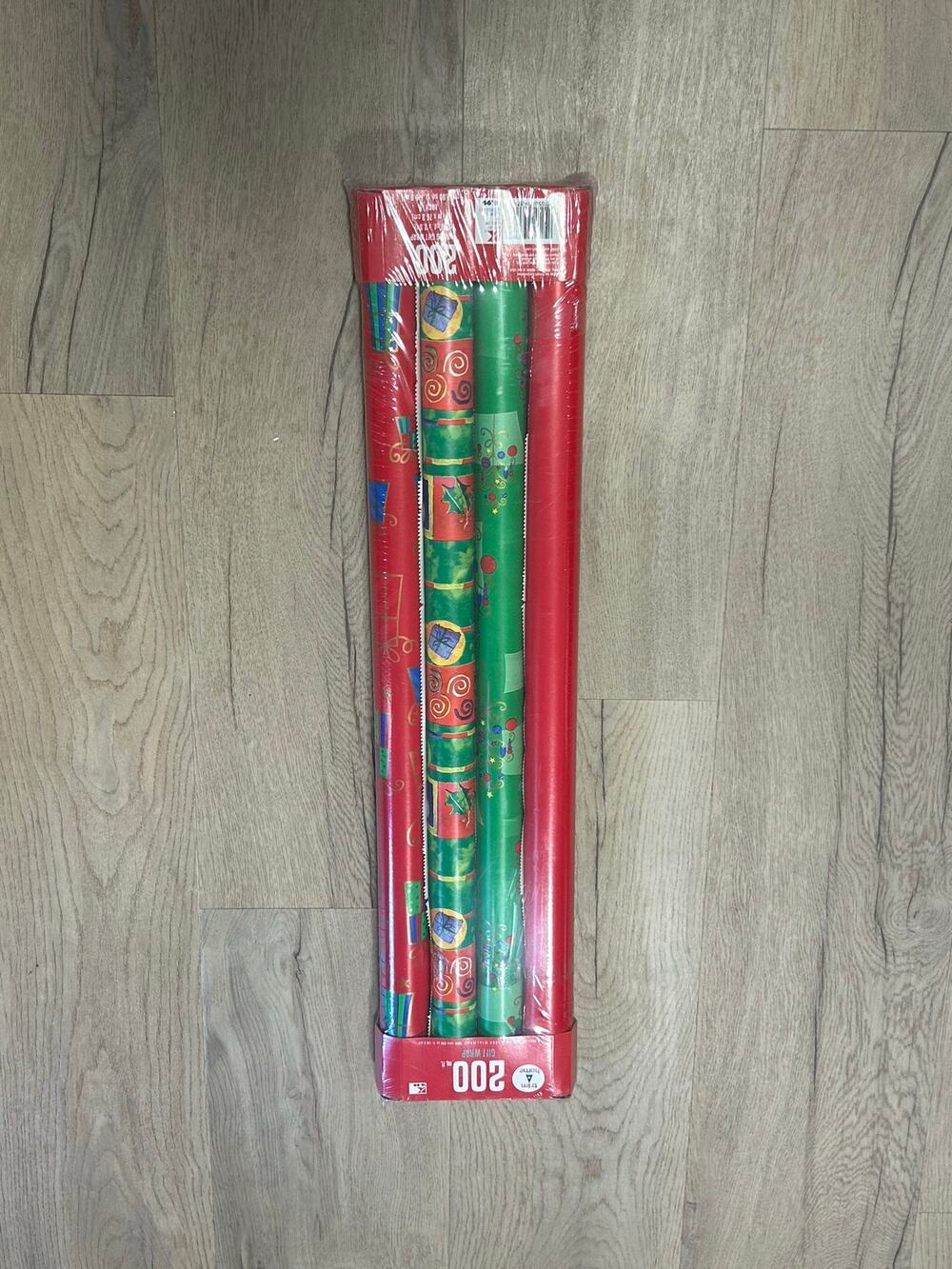VTG Christmas Wrapping Paper 4 Rolls 200 Sq Ft Sealed Retro Holiday Gift Wrap